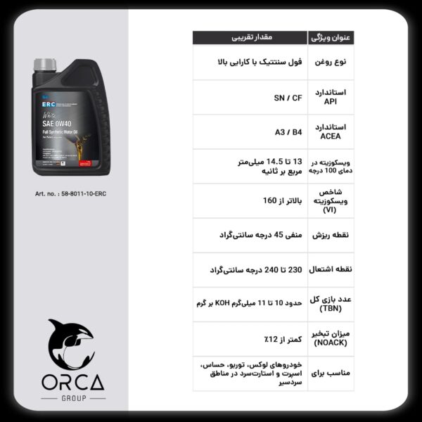 روغن موتور فول سنتتیک ERC White SAE 0W40 – ساخت آلمان - Image 7