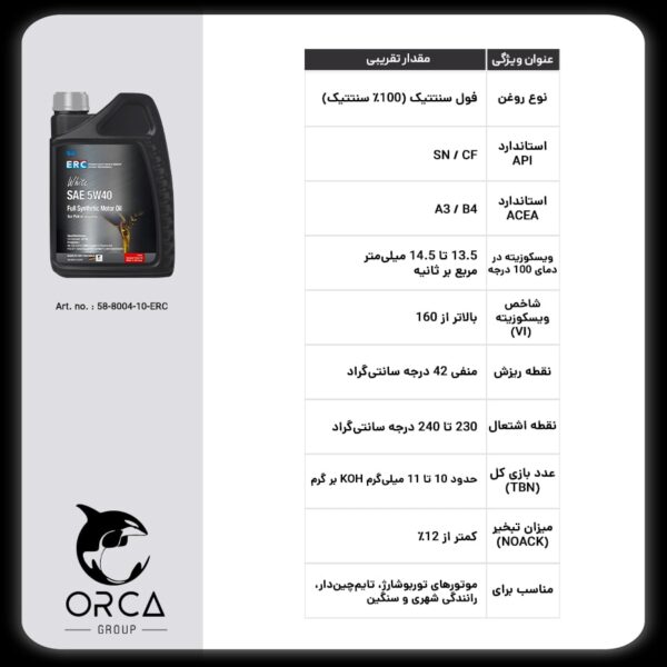 روغن موتور فول سنتتیک ERC White SAE 5W40 – ساخت آلمان - Image 7
